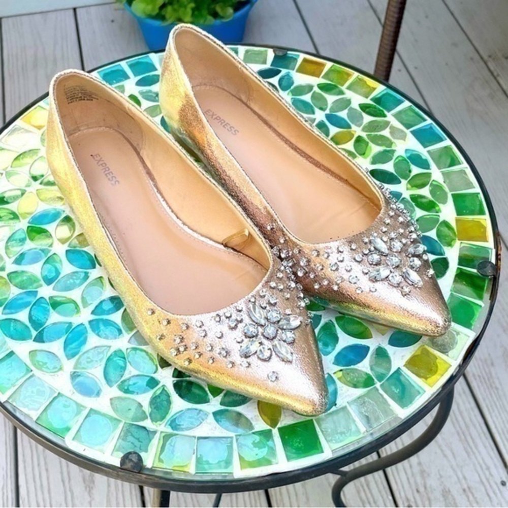 Express Gold Embellished Women's Flats